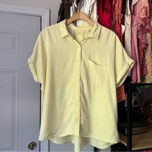 ECO‎ THREADS butter pale yellow garment dyed lyocell button up boxy shirt